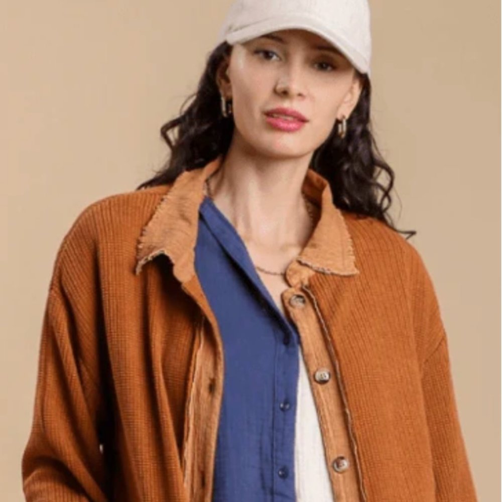 UMGEE Boho Long Duster Waffle Weave Frayed Edges Rust Oversize Unique sz L-1X